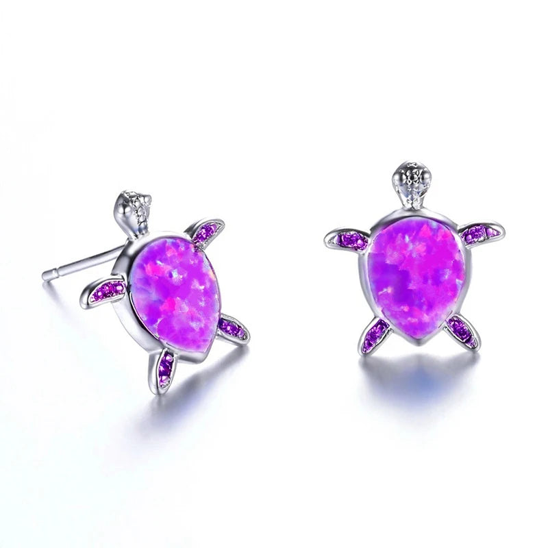 Cute Women Sea Turtle Long Drop Earrings Wedding Jewelry Accessories Fashion Blue Imitation Opal Pendant Earrings for Women