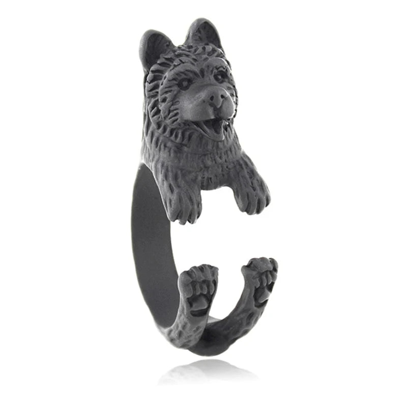 Drop Shipping Vintage Chow Chow Ring Dog Anel Men Boho Animal Anillos Couple Rings For Women Girl Jewelry Best Friend Gift Aneis