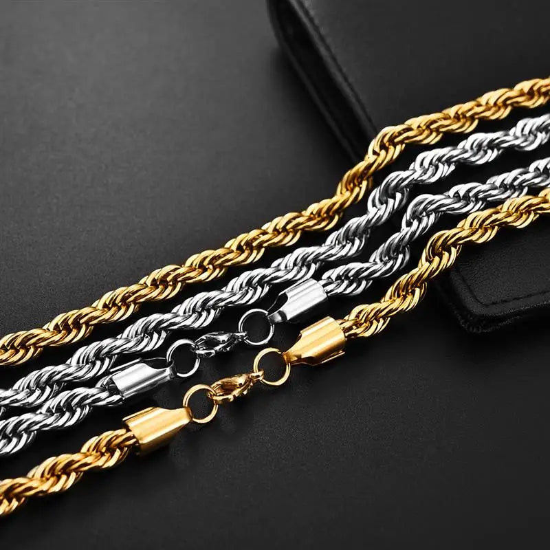2mm-7mm Rope Chain Necklace Stainless Steel Never Fade Waterproof Choker Men Women Jewelry Gold Color Silver Color Chains Gift