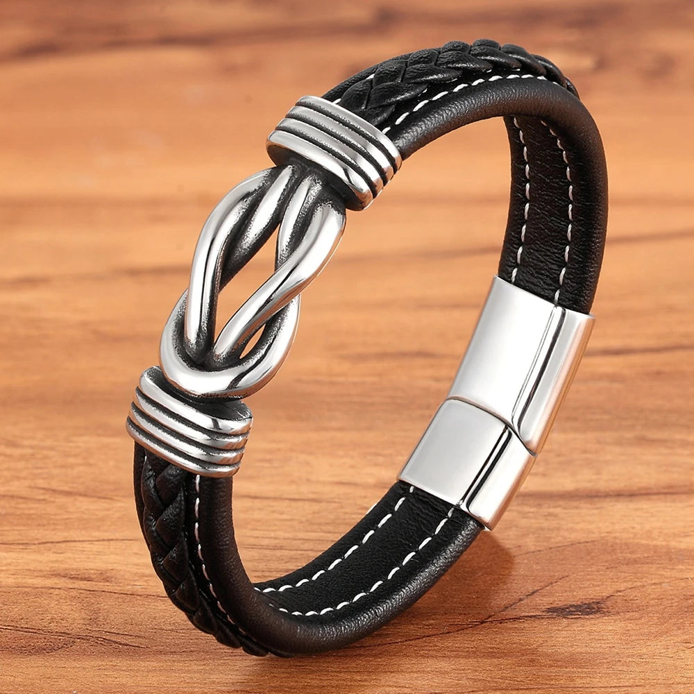 TYO Braided Rope Wrap Leather Bracelets For Men Bangles Fashion Male Women Charm Stainless Steel Clasp Jewelry DIY Customization