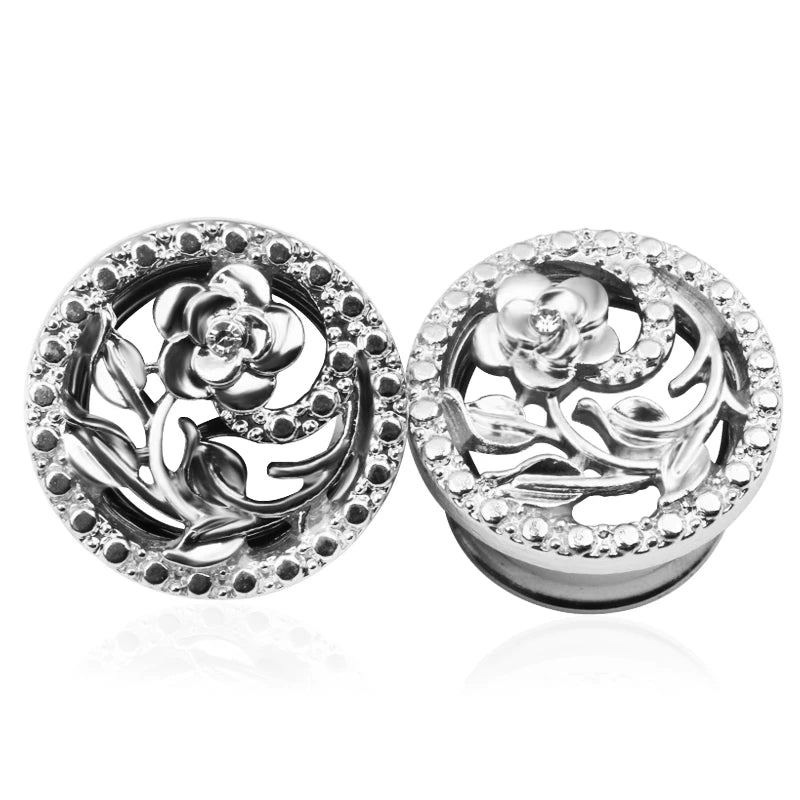 2 Stück Ohrstöpsel/Tunnel/Ohrpiercings aus 316L Edelstahl mit geschraubten Sattelohrring-Expander-Messgeräte Körperschmuck-Piercings