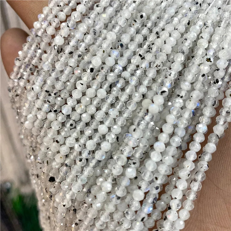 2 3mm Natural Labradorite Quartz Moonstone Crystal Stone Beads Round Faceted Loose Beads For Jewelry Making DIY Bracelet 15.5"