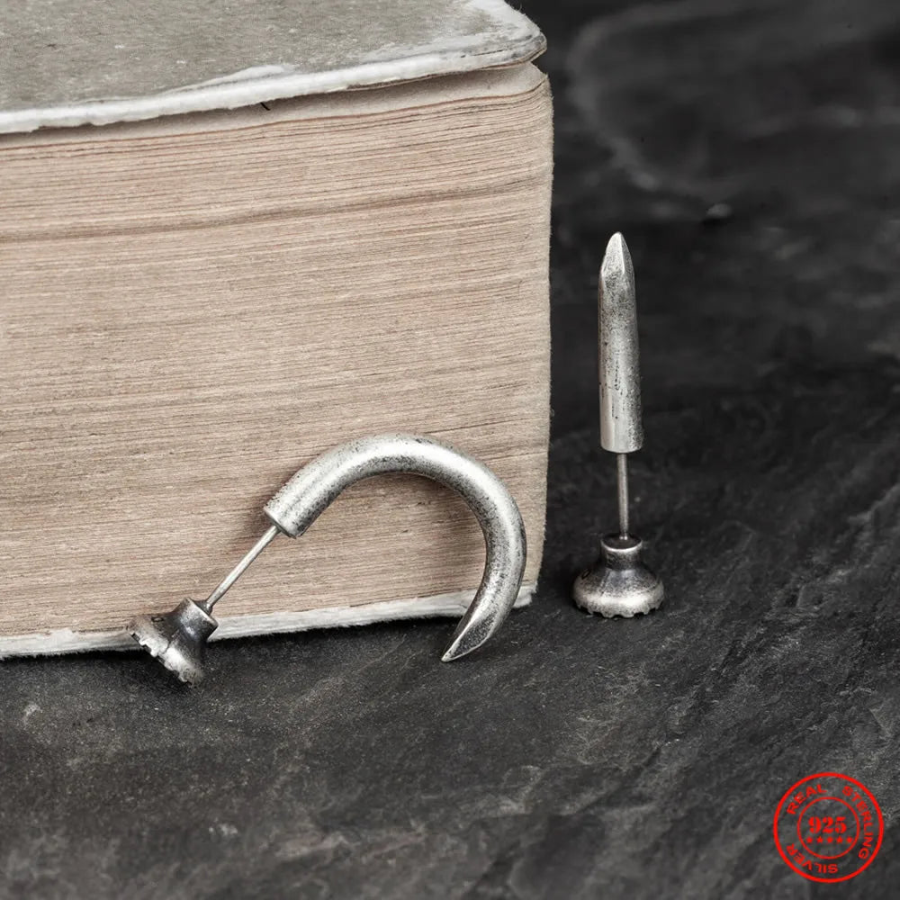 MKENDN 100% 925 Sterling Silber Kreativer Retro Oxidierter Schwarzer Nagelstecker Trendiger Street Punk Ohrstecker für Männer und Frauen