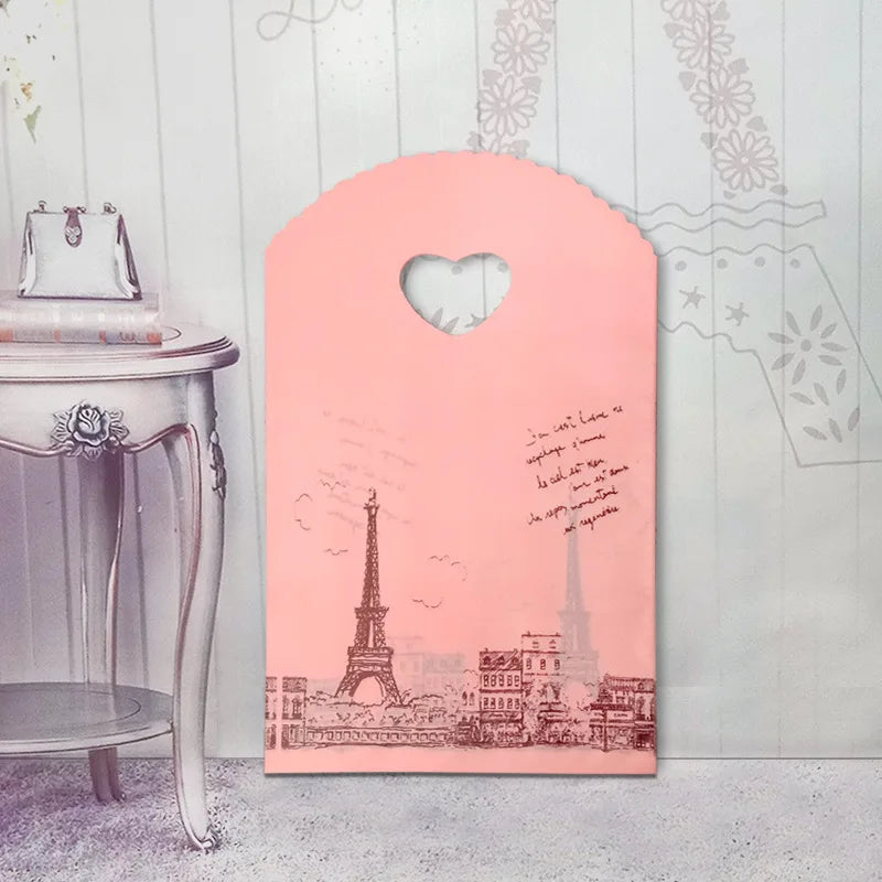 50 teile/los Verschiedene Muster Schmuck Plastiktüte Herzförmigen Ovalen Griffen Mini Geschenkverpackungsbeutel Shop Kleine Einkaufstaschen