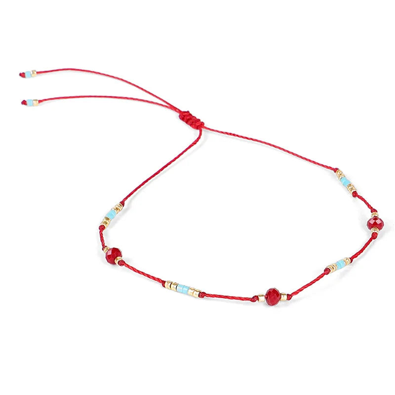 HI MAN Bohemian Colored Beads Wax Thread DIY Anklet Women Adjustable Summer Beach Casual Jewelry Accessories Girlfriend Gift