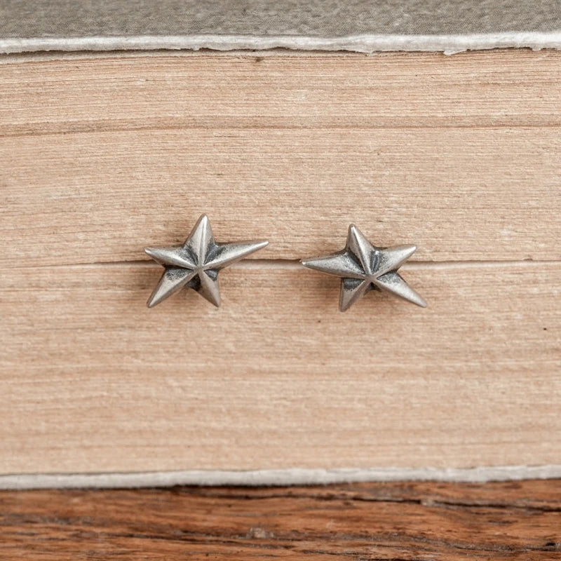 MKENDN 100% 925 Sterling Silver Creative Retro Star Stud Earring Men Women Trendy Street Punk Style Ear Pin Fine Jewelry