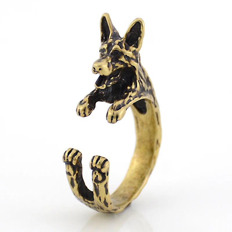 Retro 3D Beagle&German Shepherd&Schnauzer Dog Ring Women Anel Punk Style Rings For Men Wrap Animal Rings Anniversary Bijoux Gift