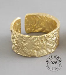 Bague ouverte en argent sterling 925 pour femme, niche INS, vague irrégulière, surface sable, nouilles larges, cadeau original pour fête d'anniversaire