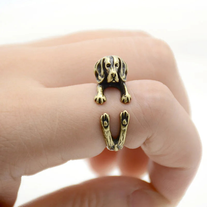Retro 3D Beagle&German Shepherd&Schnauzer Dog Ring Women Anel Punk Style Rings For Men Wrap Animal Rings Anniversary Bijoux Gift