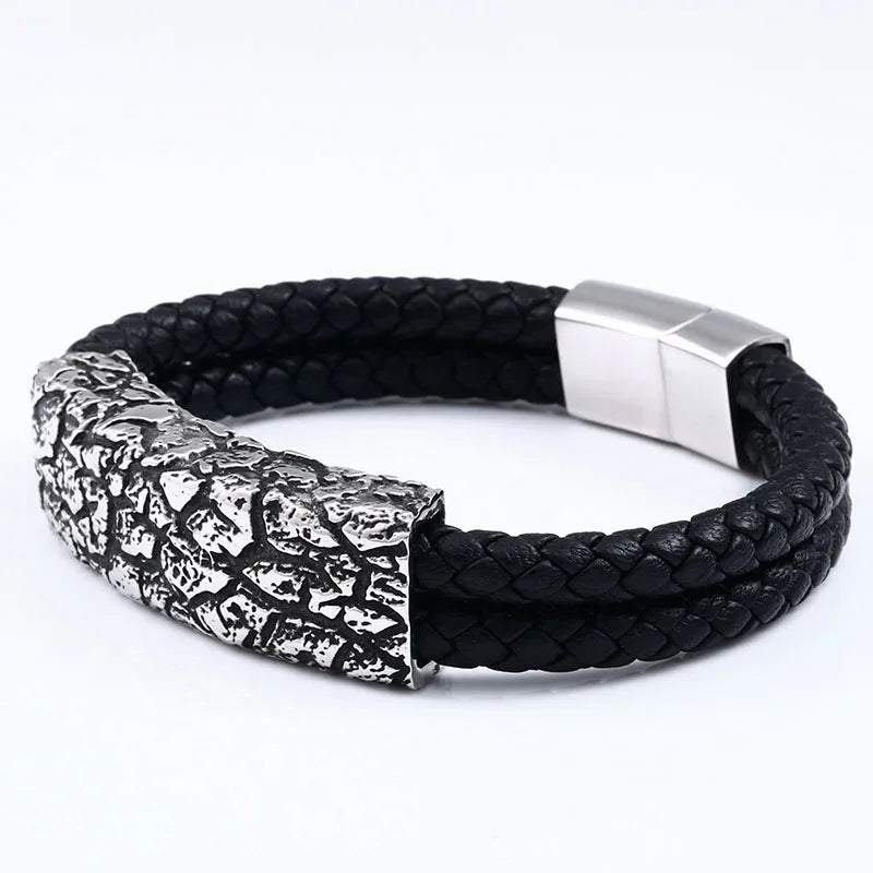 Bracelet homme en cuir motif pierre fine en acier inoxydable 316L BEIER bijoux de haute qualité pour soirée rock