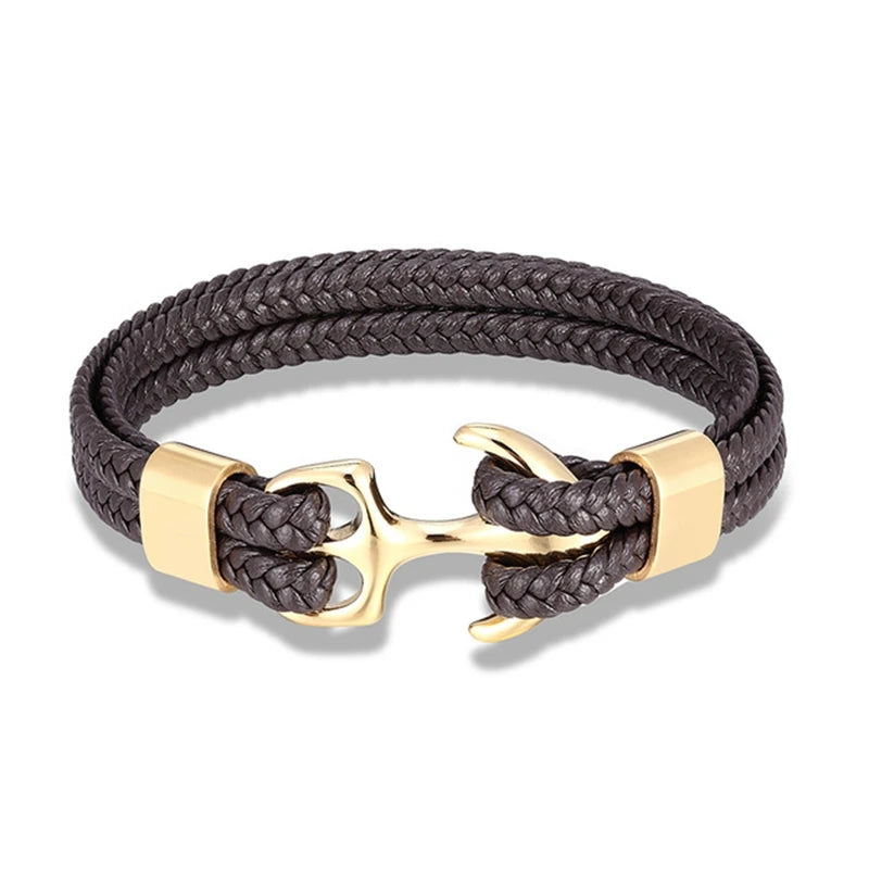 MKENDN Navy Style Men Anchor Bracelet Woven Multilayer Leather Bracelets For Women Black Stainless Steel Sport Buckle