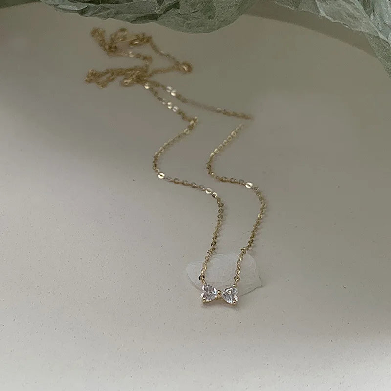 925 Sterling Silver Korean Simple Bowknot Pendant Clavicle Chain Necklace Women Light Luxury Temperament Party Jewelry