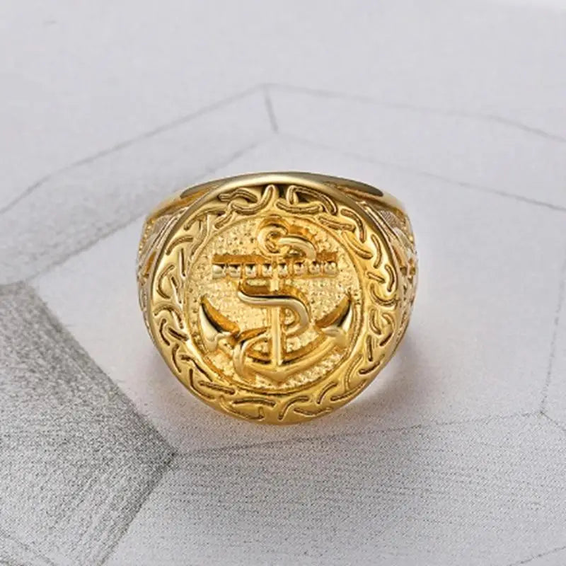 Vintage Gold Plated Battleship Anchor Ring (Zinc Alloy)