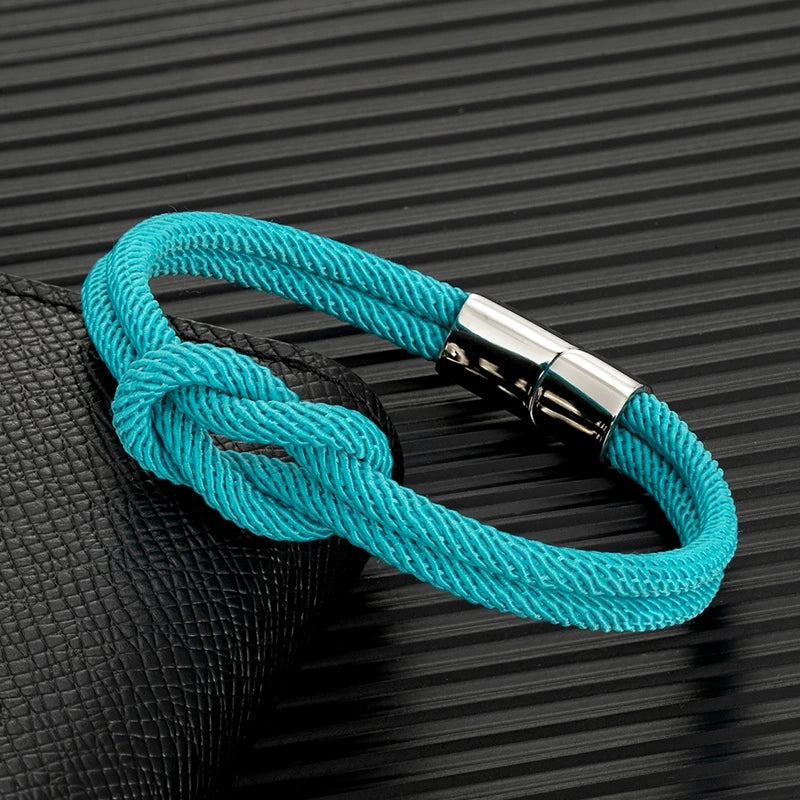 MKENDN Men Nautical Double Strand Square Knot Bondage Survival Bracelet Women Rescue Emergency Rope Jewelry With 316L Magnet