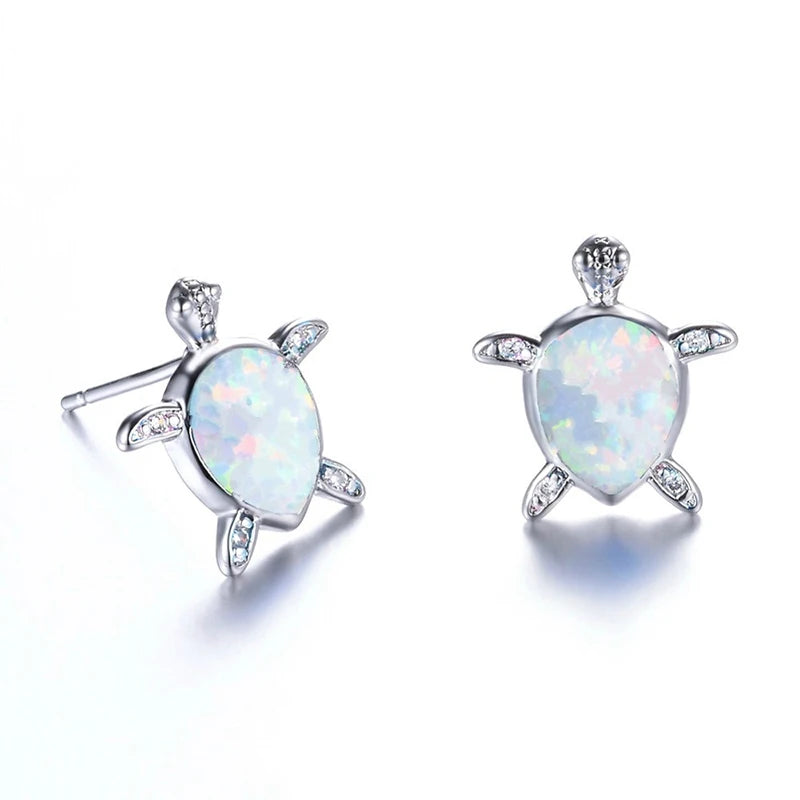 Cute Women Sea Turtle Long Drop Earrings Wedding Jewelry Accessories Fashion Blue Imitation Opal Pendant Earrings for Women