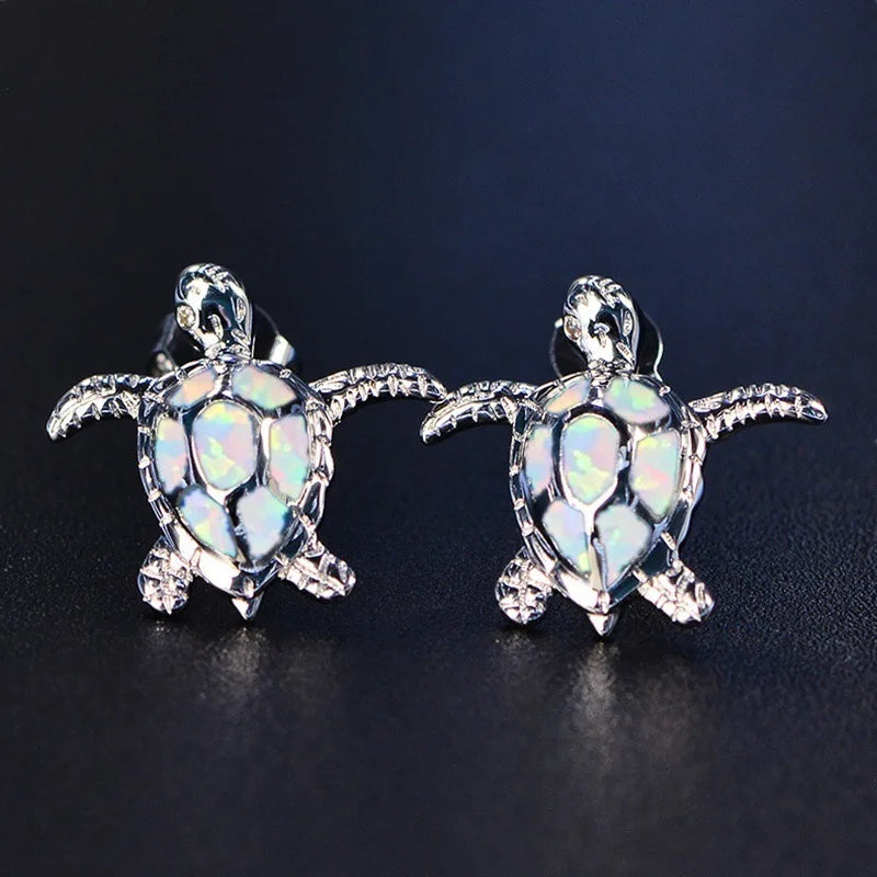 Cute Women Sea Turtle Long Drop Earrings Wedding Jewelry Accessories Fashion Blue Imitation Opal Pendant Earrings for Women