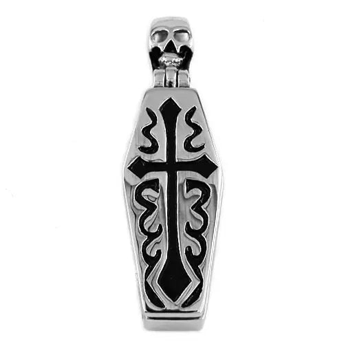 Pendentif en forme de crâne humain en forme de croix, bijoux en acier inoxydable, cercueil de momie, vampire, motard, cadeau pour homme, SWP418A