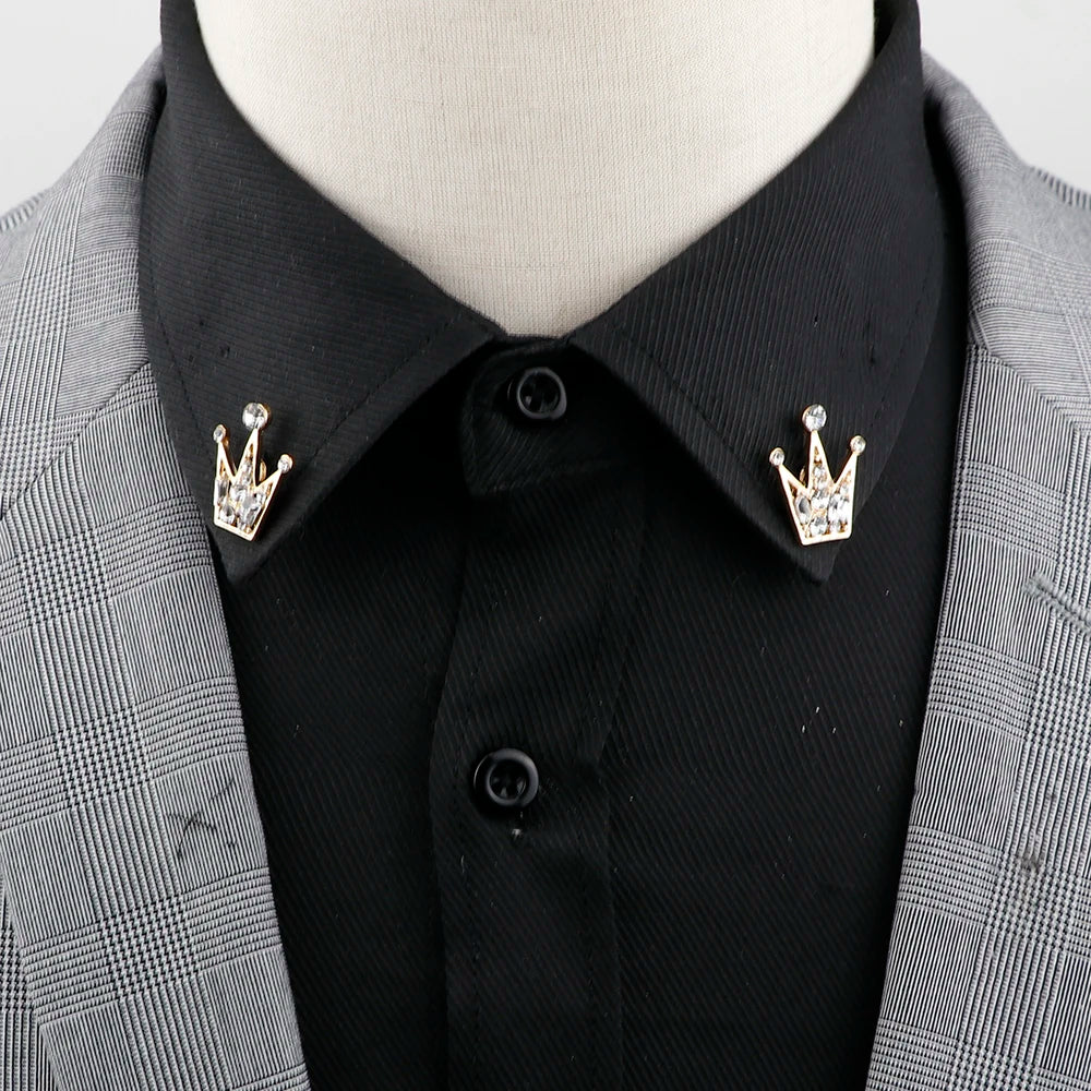 1 Pair Retro Lapel Pin Brooch Vintage Fashion Tree Leaf Collar Pin Hollowed Out Crown Shirts Suits Breastpin Jewelry Accessories