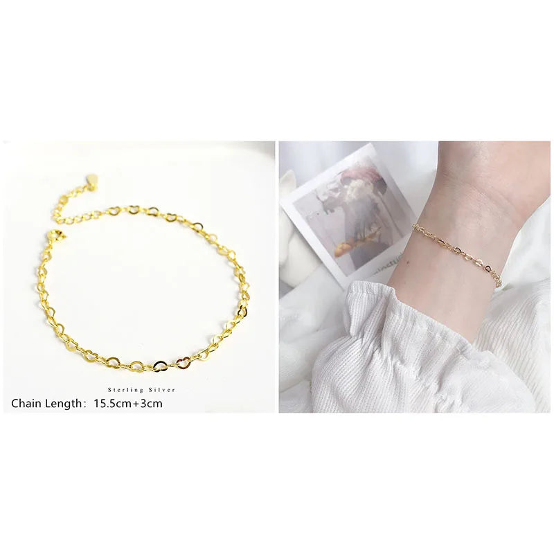 925 Sterling Silver Minimalist Style Chain Bracelet For Women Classic Fashion Student Couple Wristband Jewelry Accessories