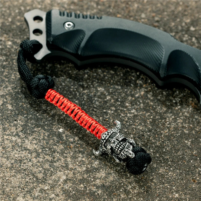 MKENDN Vikings Antique Warrior Helmet Keychains Bag Knife Rope Pendant Men Car Keyring Navy EDC Paracord Accessories Jewelry