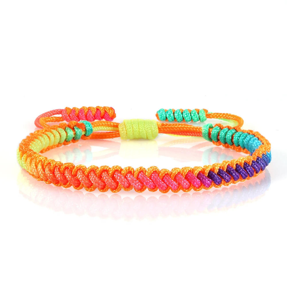 Lucky Colorful Rainbow Knots Braided Bracelet For Women Men Couple Handmade Adjustable Prayer Nylon Rope Bangles Travel Gift