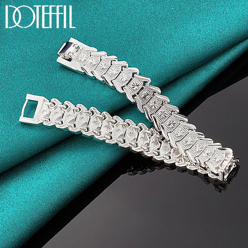 DOTEFFIL 925 Sterling Silver Wide Wristband Bracelet Chain For Women Man Wedding Engagement Party Fashion Jewelry