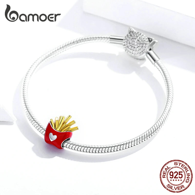 Bamoer Köstliche Pommes Metall Perlen Sterling Silber 925 Emaille Charme fit Original Silber Armband DIY Schmuck machen SCC1606