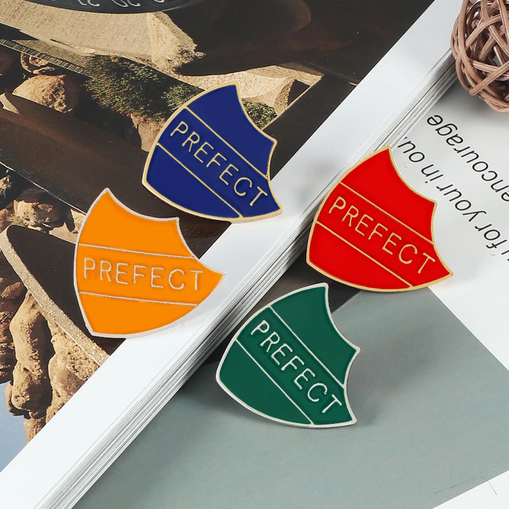 4 Colors Fashion Brooch Prefect Shield Badge Metal Enamel Pins Backpacks Accessories Bag Clothes Brooches Jewelry for Friends
