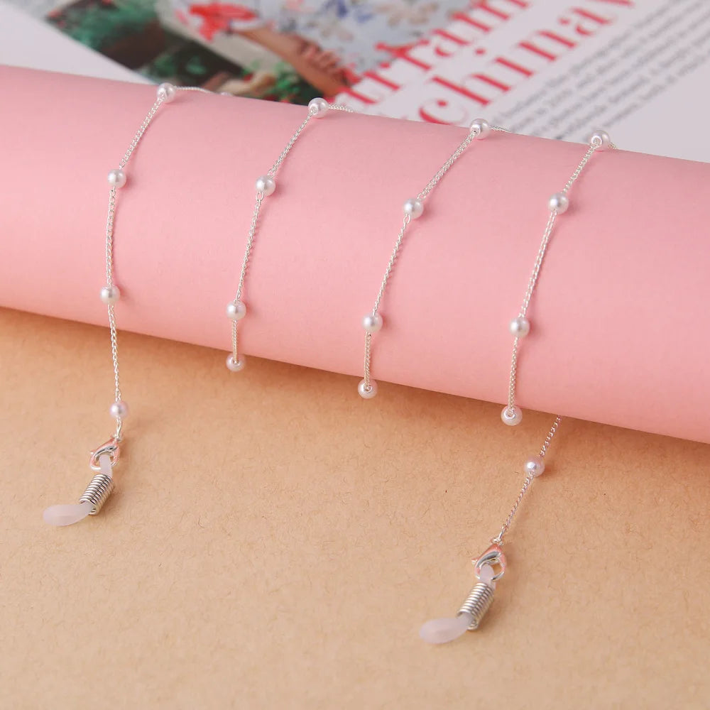 Eyeglass Chain White Plastic Bead Pearl Heart Charm Eyewear Retainer Glasses Holder Strap Women Necklace Gift