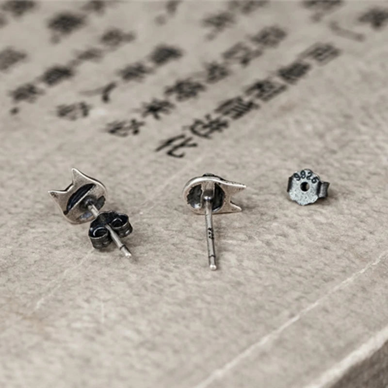 MKENDN Personality Cute Bearded cat Stud Earrings For Women 925 Sterling Silver Ear Studs Bijoux Anti-allergy Jewelry
