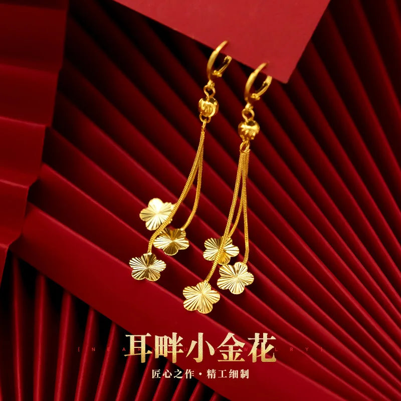 Genuine 18K AU750 Gold Drop Earrings Simple Plum Blossom Design for Women Flower Tassel Earrings Fine Jewelry 2021 Gifts