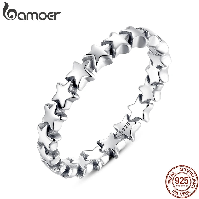 BAMOER HEIßER VERKAUF Echtem Silber 925 Stern Ring Für Frauen Hochzeit 100% 925 Sterling Silber Stapelbar Finger Ring Schmuck PA7151