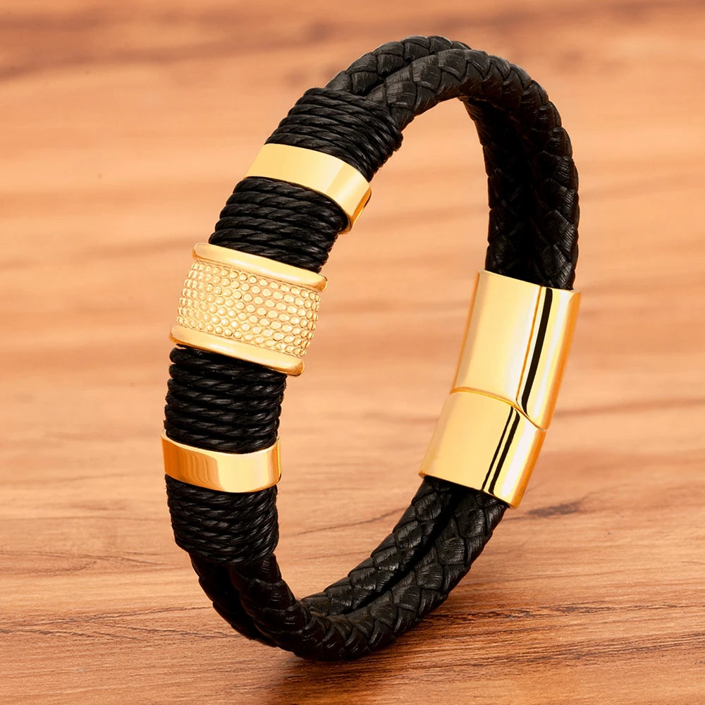 TYO Braided Rope Wrap Leather Bracelets For Men Bangles Fashion Male Women Charm Stainless Steel Clasp Jewelry DIY Customization