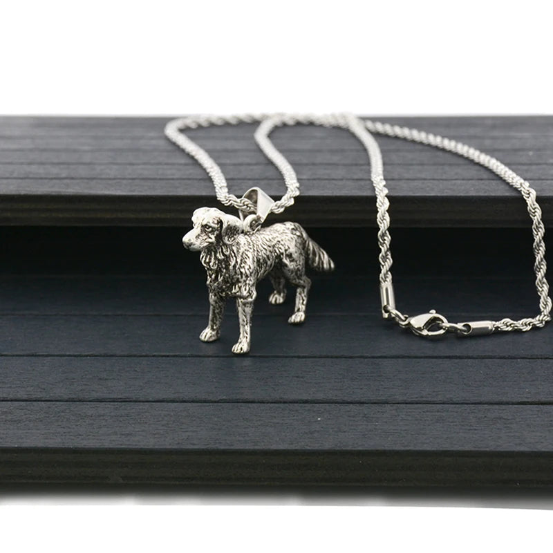 New Golden Retriever Dog&Lion Pendant Chain Stainless Steel Necklace Women Boho Cute Animals Couple Necklaces For Men Jewelry