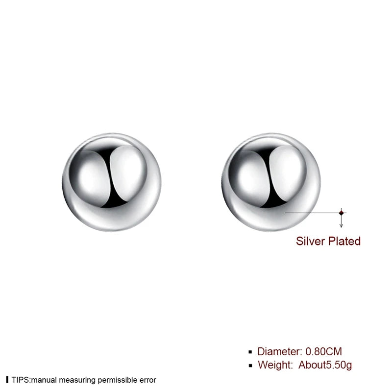 DOTEFFIL 925 Sterling Silver 8mm/10mm Round Circle Solid Ball Bead Stud Earring Woman Fashion Wedding Engagement Jewelry