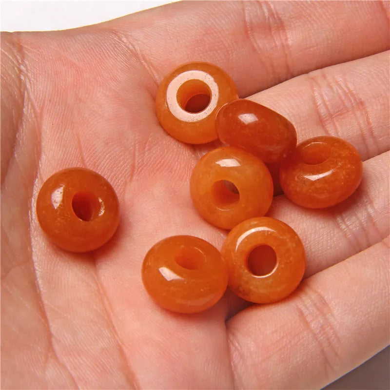 5Pcs Stone Charms Pendant Spacer Round Big Hole Beads For Jewelry Making Fit Necklace Bracelet DIY Findings 14MM Hole Size 5MM