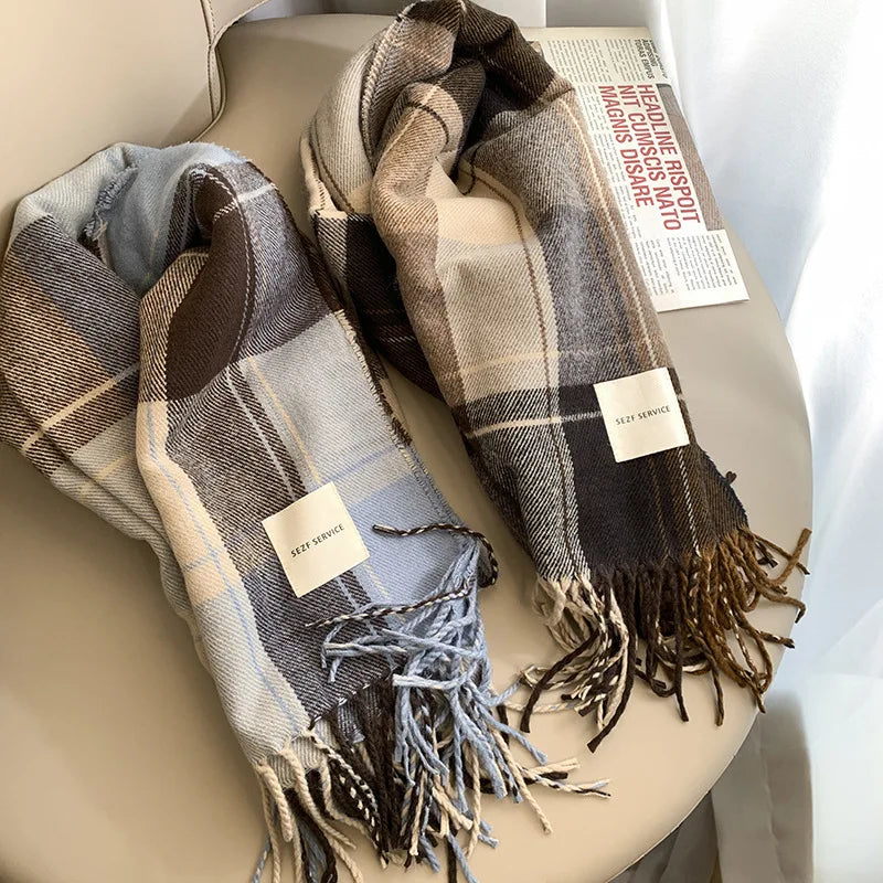 Luxury Plaid Scarf Winter Warm Cashmere Women Long Bandana Pashmina Female Scarves Tassel Shawl And Wraps 2024 Design Foulard - Madeinsea©