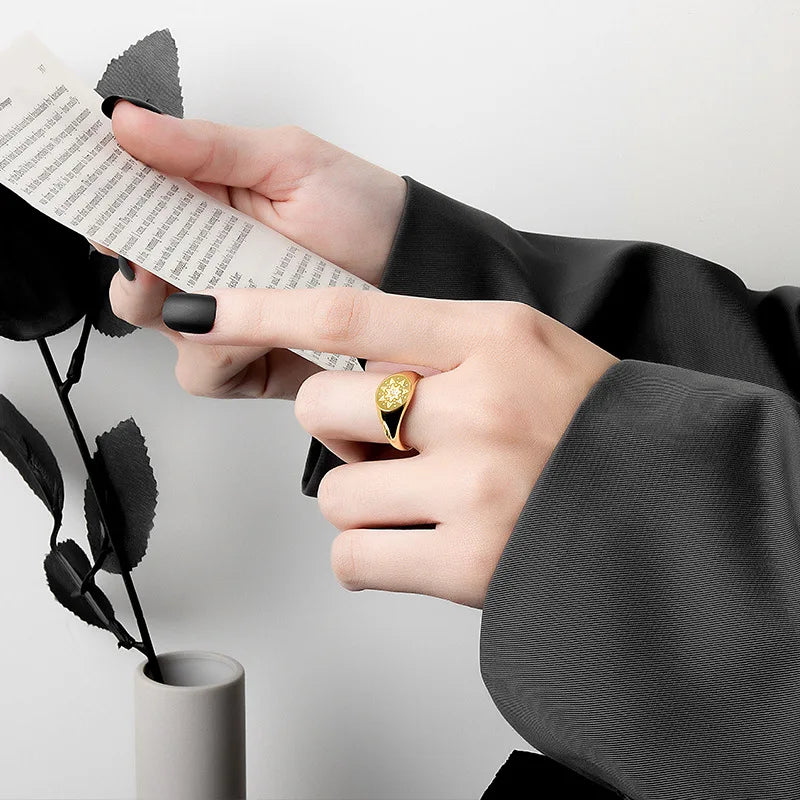 Bague en argent sterling 925, nouvelle bague simple en forme d'œil de fleur, couleur or, style rétro, effet vieilli, faite à la main, bijoux fins et tendance