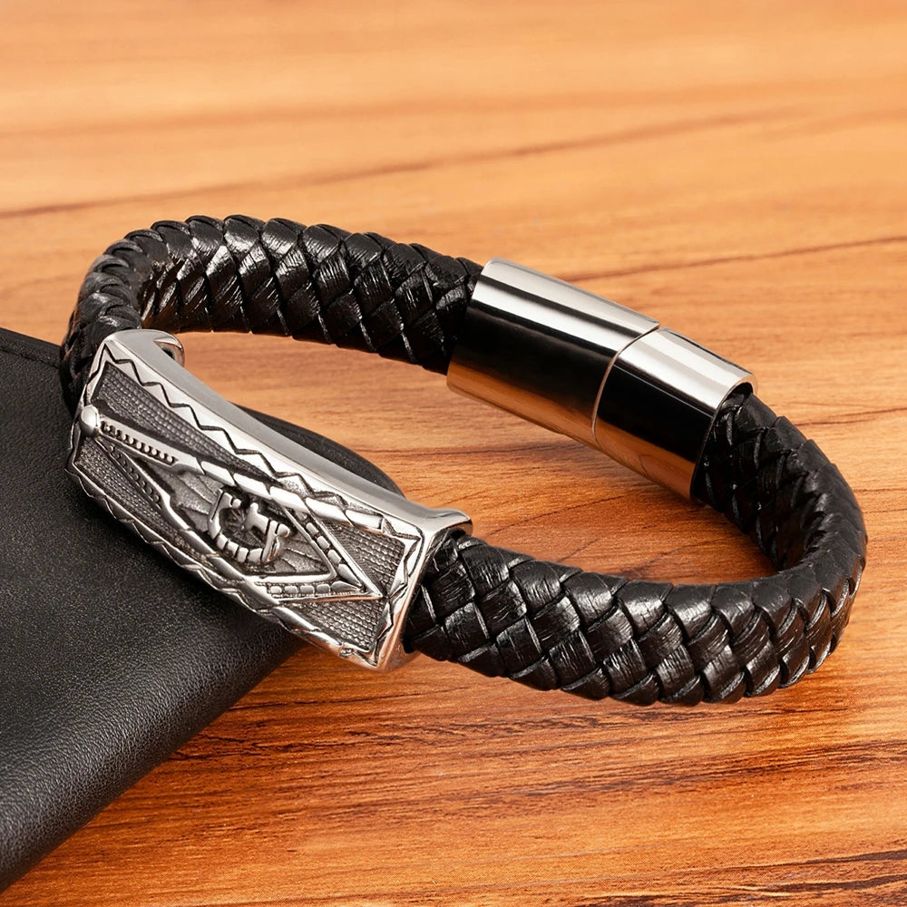 Bracelets et joncs en cuir pour hommes TYO Cool Style, motif crâne, hibou, scorpion et serpent, tressés en acier inoxydable, parfaits pour Halloween