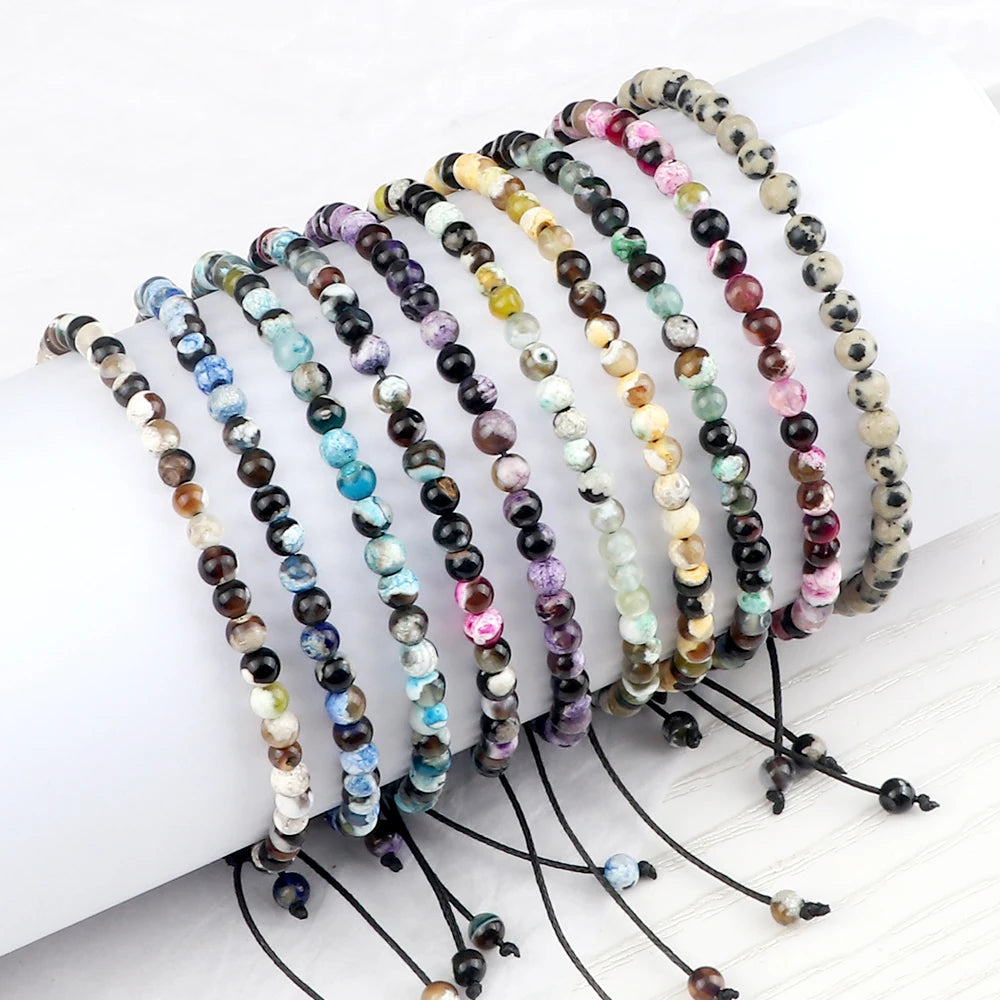 Adjustable 4mm Chakra Beads Bracelet Mini Natural Stone Agats Lava Tiger Eye Beaded Bracelets & Bangles Women Men Gift Jewelry