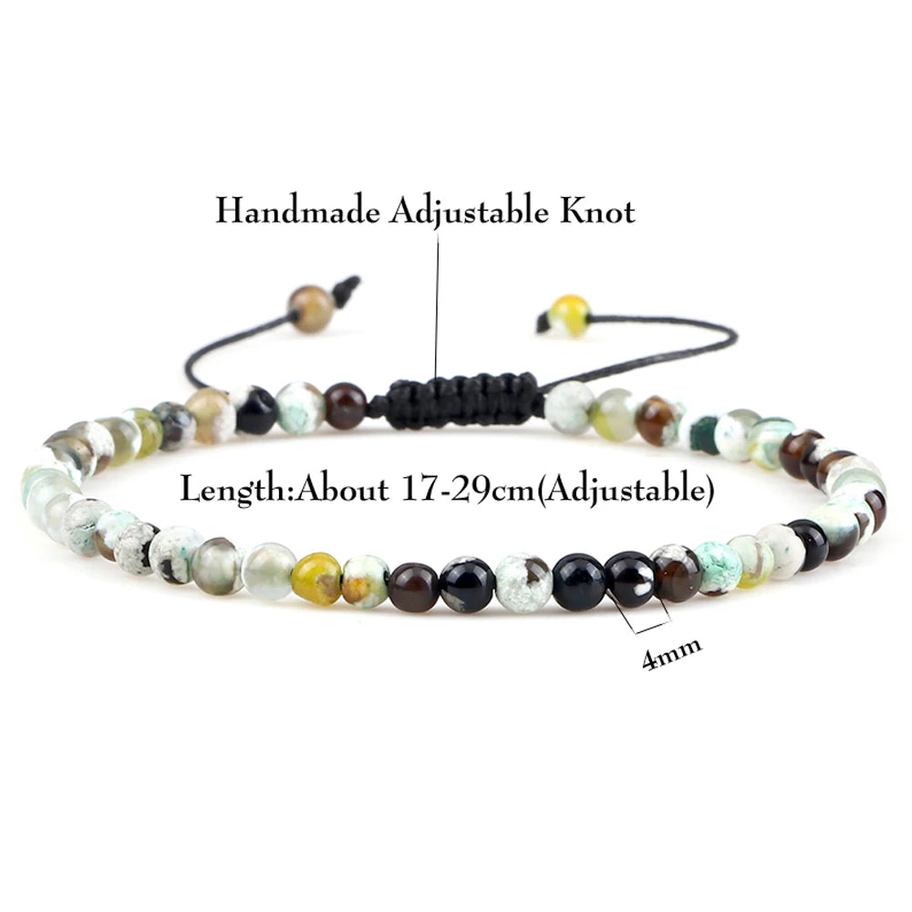 4mm Natural Mini Beads Bracelets for Women Men Round Agates Onyx Stone Yoga Braided Bracelet Elastic Charm Bangle Prayer Jewelry