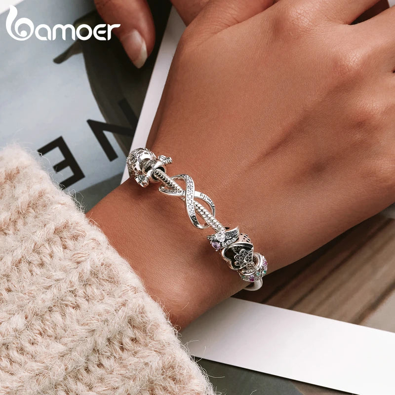 BAMOER Silber-Charm-Kollektion, 925er Sterlingsilber, schillernde CZ-Perlen für Armbänder und Armreifen