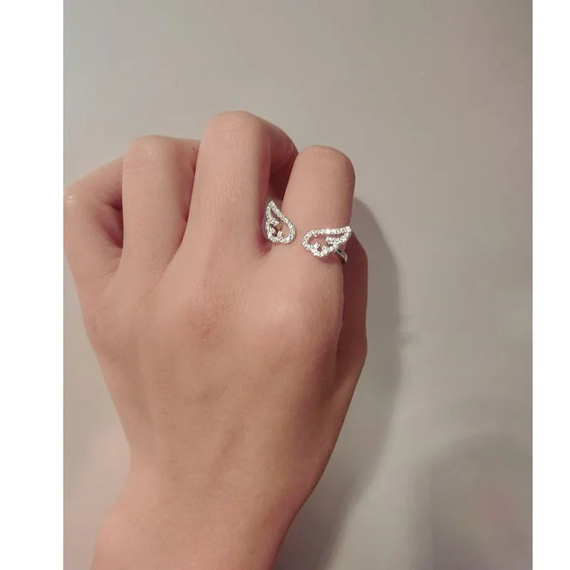 Korean Style Angel Wings Ring Adjustable Rhinestone Finger Rings For Women Silver Color Female Party Birthday Jewelry Gift - Madeinsea©