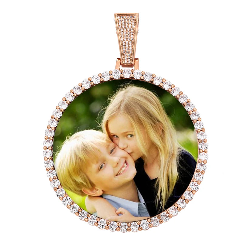 Médaillon souvenir rond unisexe avec photo personnalisée pour homme, bijou hip-hop