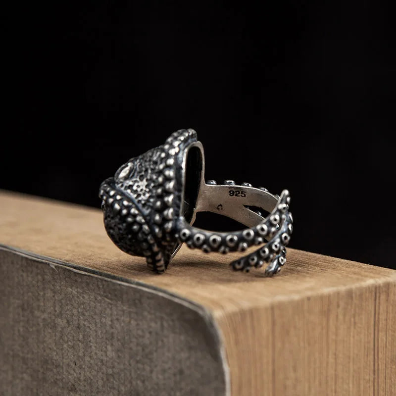 MKENDN Sea Animal Gothic Ring 100% 925 Sterling Silver Octopus Biker Ring For Men and Women Street Hip Hop Punk Dark Jewelry