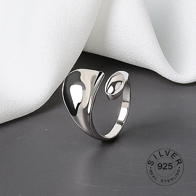 Bague ouverte en argent sterling 925 pour femme, niche INS, vague irrégulière, surface sable, nouilles larges, cadeau original pour fête d'anniversaire