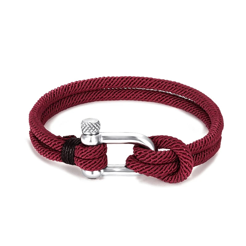 Nautical Men U shape Double strand Survival Bracelet Outdoor Rescue Emergency Rope Bracelet For Women Stainless Steel shackle