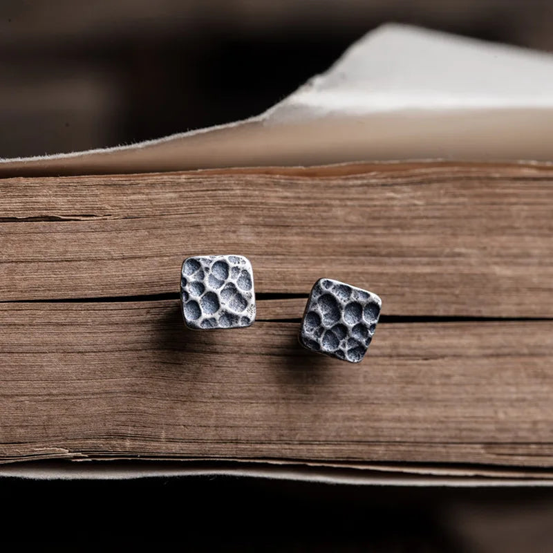 MKENDN 100% 925 Sterling Silber Kreativer Retro-Ohrstecker im Monddesign, quadratisch, Punk-Gothic-Stil, Ohrstecker für Damen und Herren