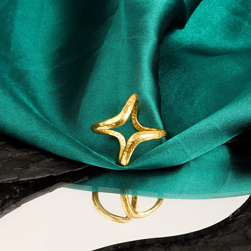 925 Sterling Silber Beule Matt Gold Farbe Ringe Retro Doppel Schichten Distressed Öffnung Handgemachte Ring Mode Edlen Schmuck