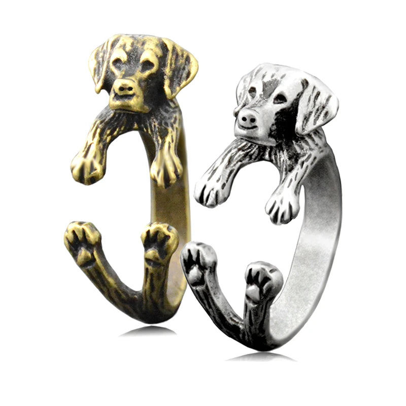 Retro 3D Beagle&German Shepherd&Schnauzer Dog Ring Women Anel Punk Style Rings For Men Wrap Animal Rings Anniversary Bijoux Gift